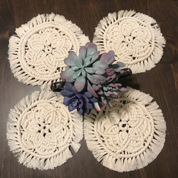 🆕🌸»-Handmade-»bÖhÖ-» [Set 4] Macrame Woven Flower Design Trivets | XL Coasters - Picture 13 of 17